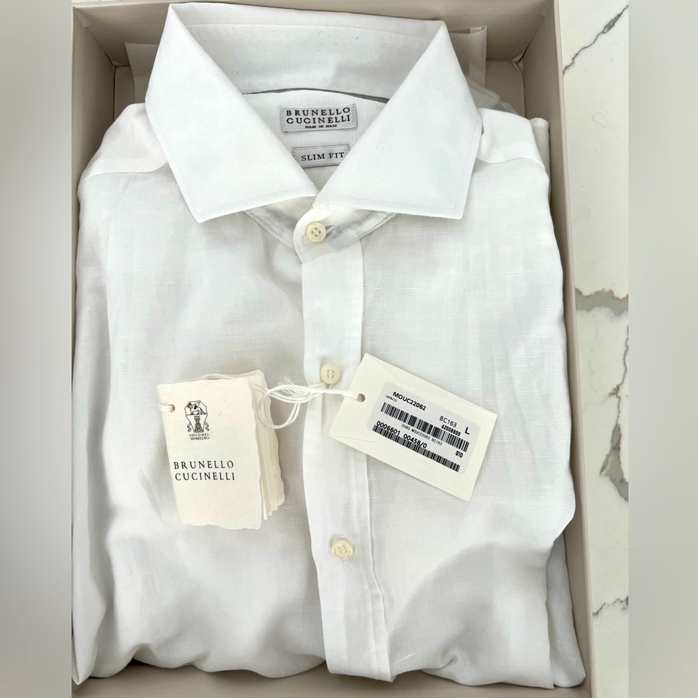 White Linen Slim Fit Brunello Cucinelli shirt new with tags